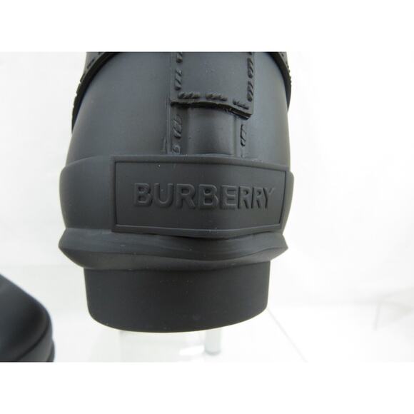 BURBERRY SIMEON BLACK RUBBER BEIGE CHECK LOGO KNEE HIGH RAIN BOOTS US 9 EU 39 - Picture 7 of 14